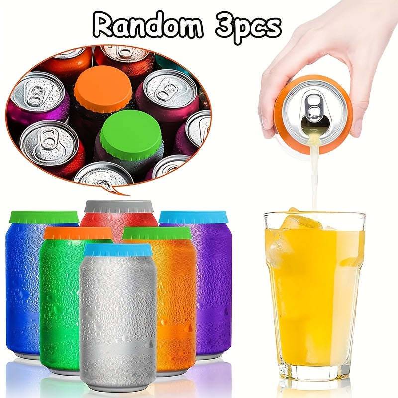 Random 3-Pack Colors Silicone Soda Lids Freshness Cans Carbonated Drinks Pull-Tab Lids Reusable Sealed Dust-Proof Leak-Proof Silicone Cola Lids