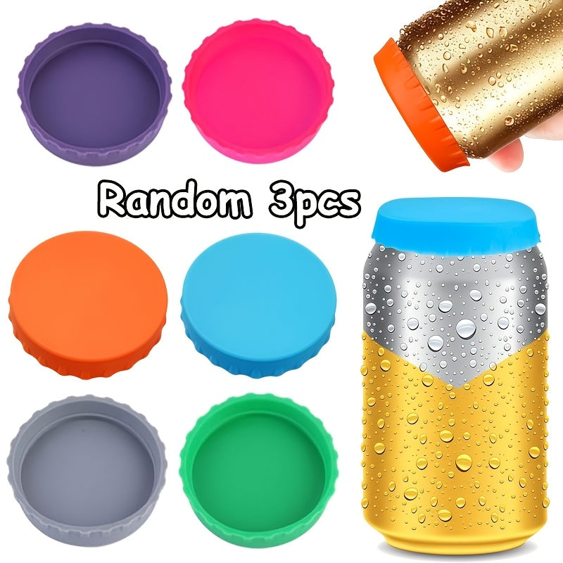 Random 3-Pack Colors Silicone Soda Lids Freshness Cans Carbonated Drinks Pull-Tab Lids Reusable Sealed Dust-Proof Leak-Proof Silicone Cola Lids